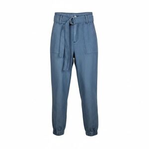 Indigo Rain Striped Belted Jogger Pants Womens M Blue White High Waisted